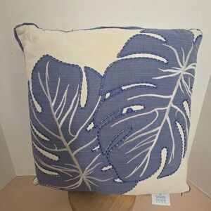 Sigrid Olsen Home Blue Monstera Leaf Embroidered Throw Pillow Accent Decor‎